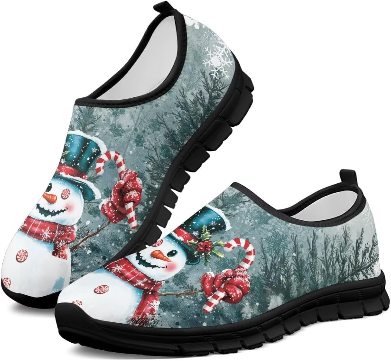 

Рождественские кроссовки для женщин для бега по дороге, ходьбы и тенниса, дышащие легкие обувь, подарок для семьи Chririnla, Pine Tree Snowman