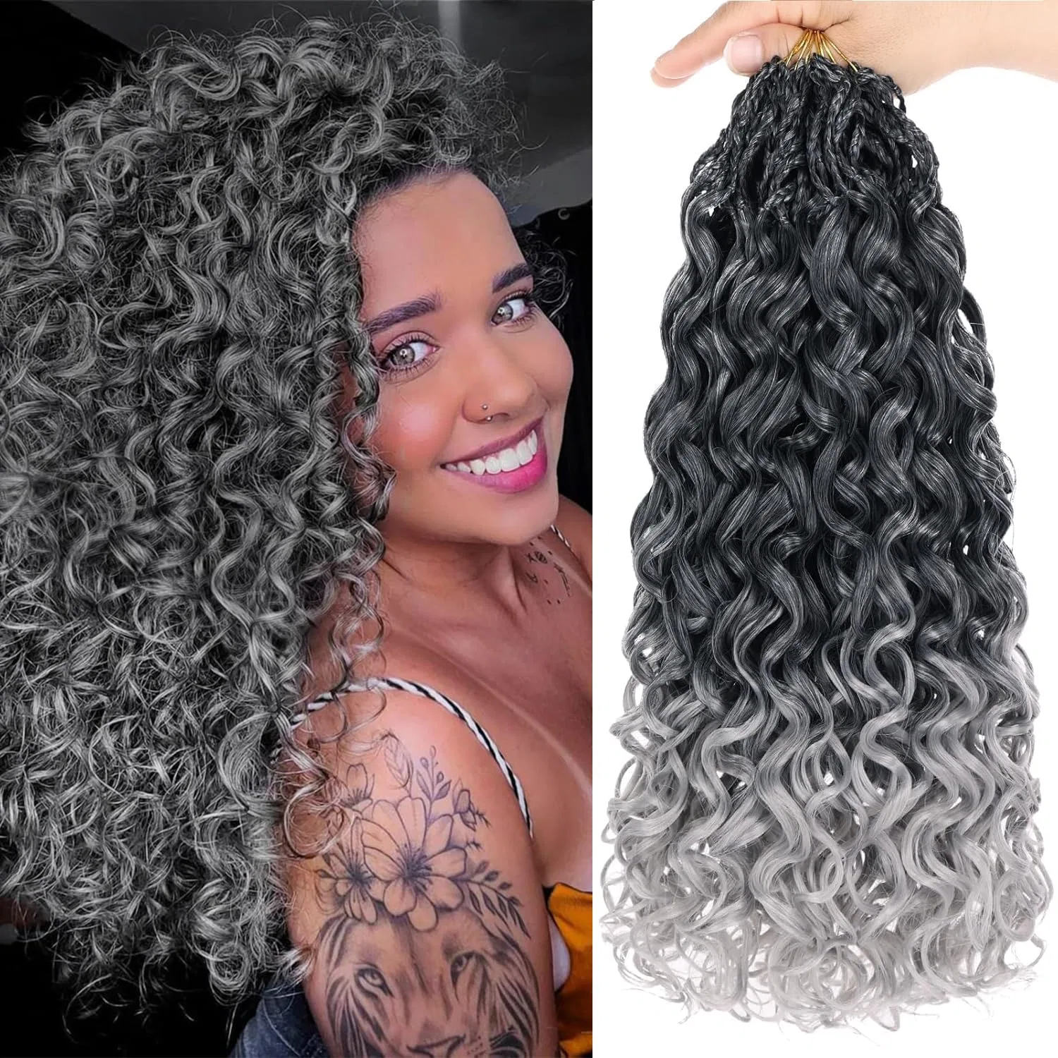 Искусственные волосы Gogo Curl Crochet Hair 14 дюймов, 8 упаковок Mscat, Tgrey#