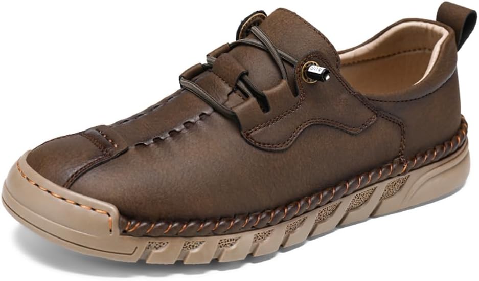 Мужские повседневные кожаные туфли, удобные, мягкие, легкие, дышащие, ручной работы, без шнурков и с шнуровкой, для прогулок и вождения Asifn, Coffee