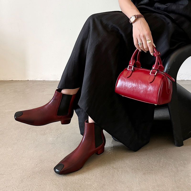 Yeezyy Reezy Бордовые женские короткие челси на каблуке 3 см, цвет Burgundy — фото 3