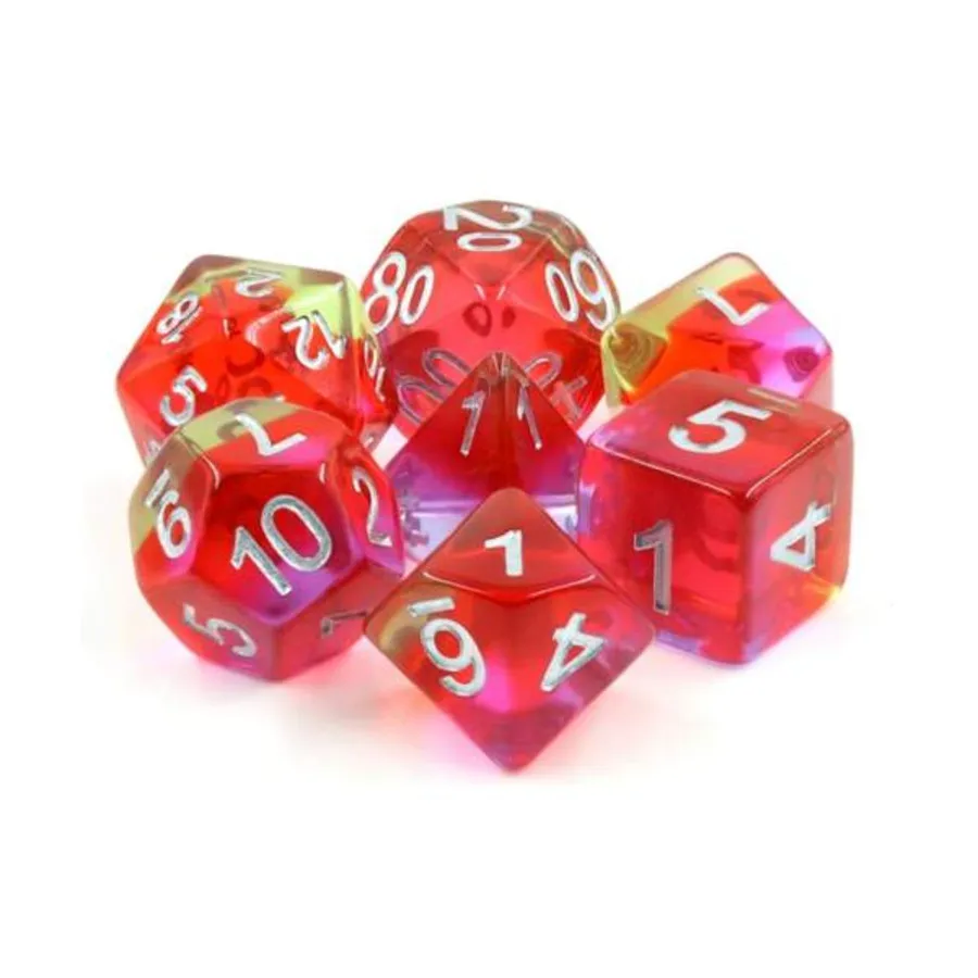 

Набор Poly — Цветок граната с серебром (7), Dice Sets - Resin/Acrylic - Rainbow & Multi-Colored (Foam Brain Games)