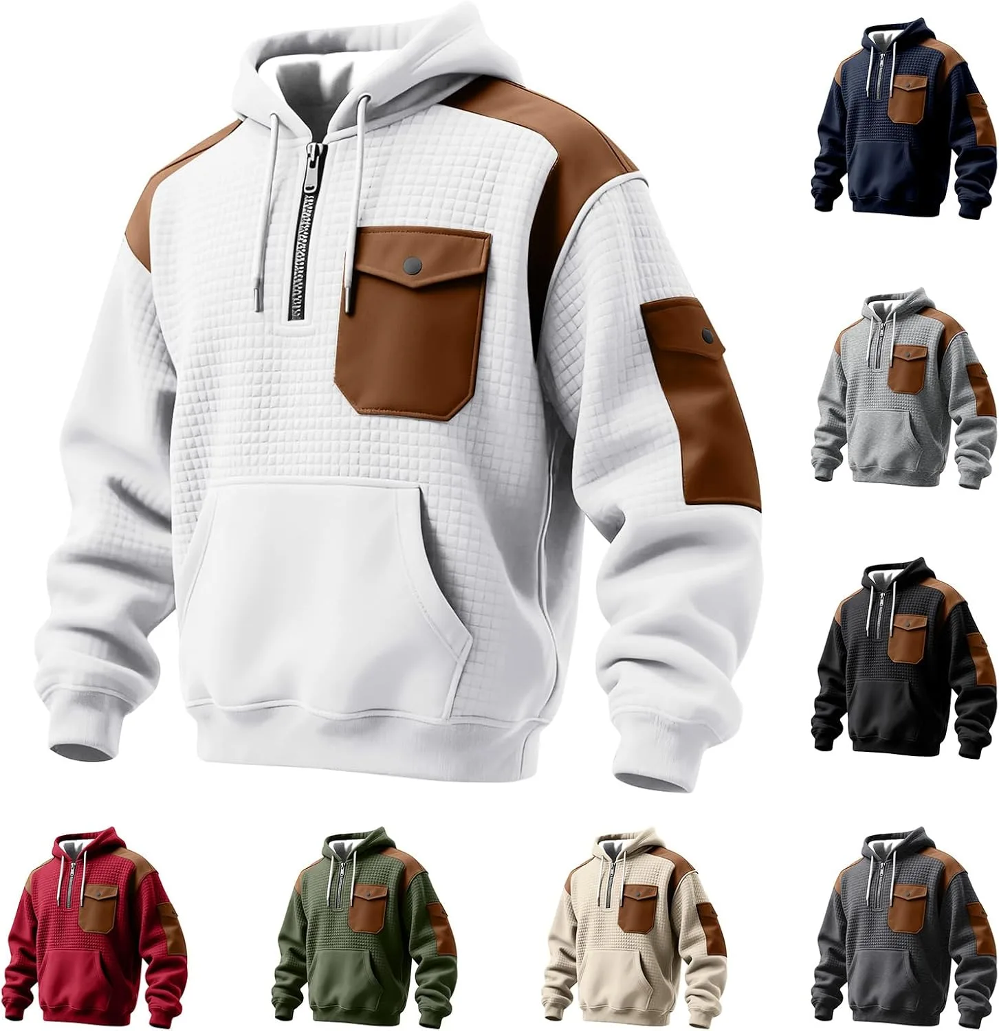 

Трендовый худи Waffle Oversized для мужчин с карманами cargo