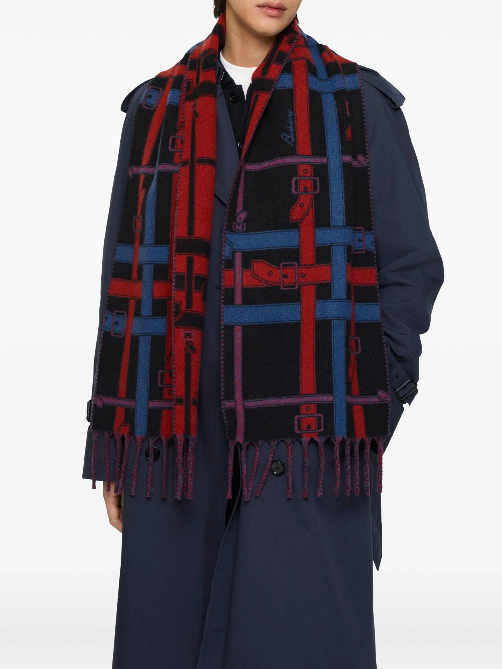 Кашемировый шарф в клетку с поясом Burberry, синий — фото 3