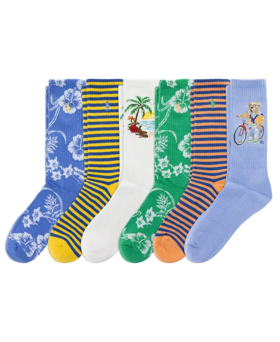 Мужские носки с принтом, комплект из 6 пар Polo Ralph Lauren, Paisley/Yellow Stripe/White/Blue/Orange Stripe/Green Paisley
