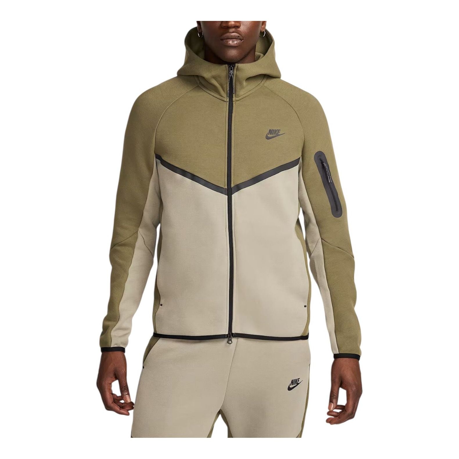 Куртка Nike Tech Fleece Windrunner на молнии, цвет «Medium Olive Light Army Black»
