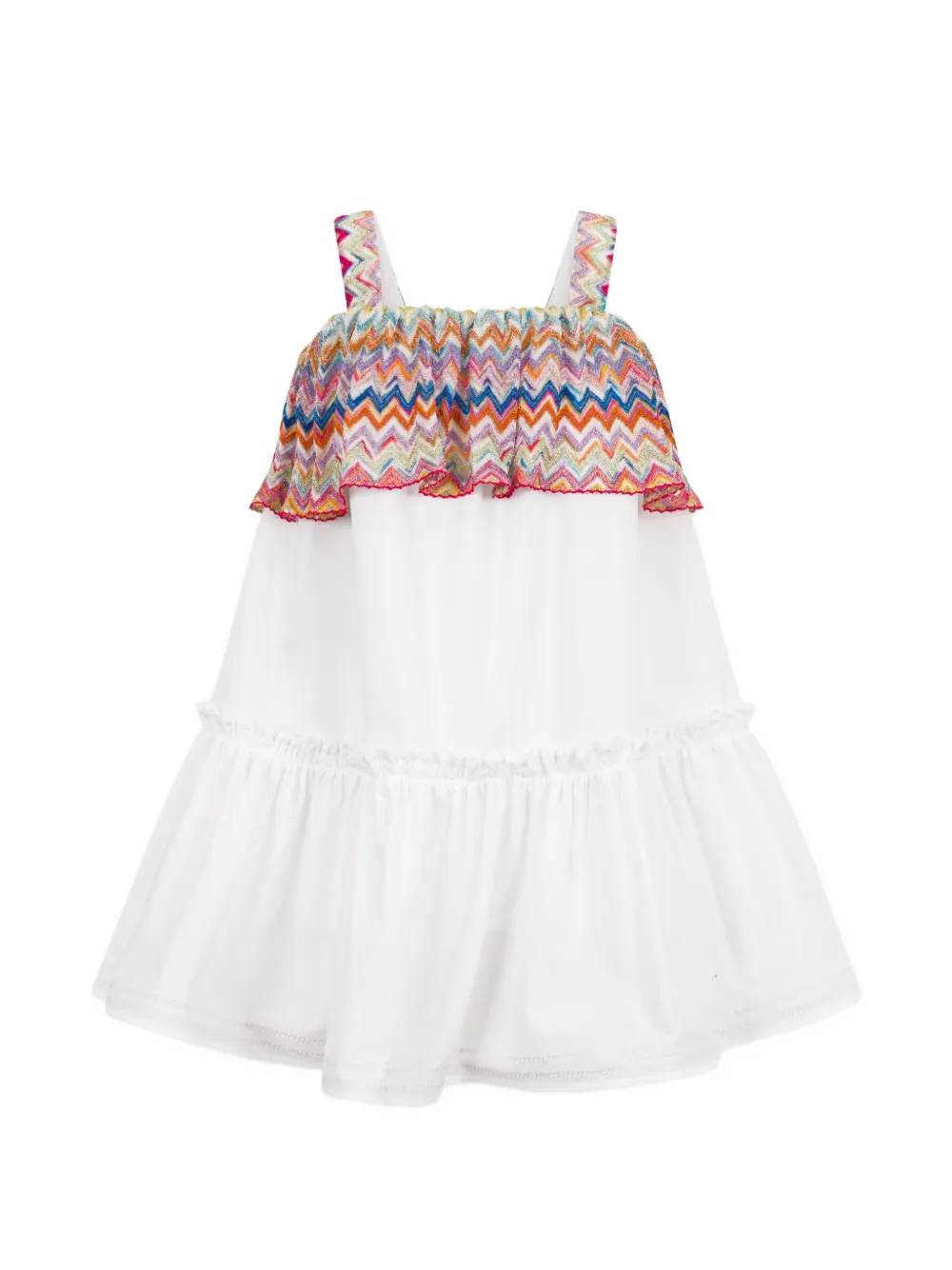 

Платье с ярусами и зигзагообразной отделкой Missoni Kids, белый