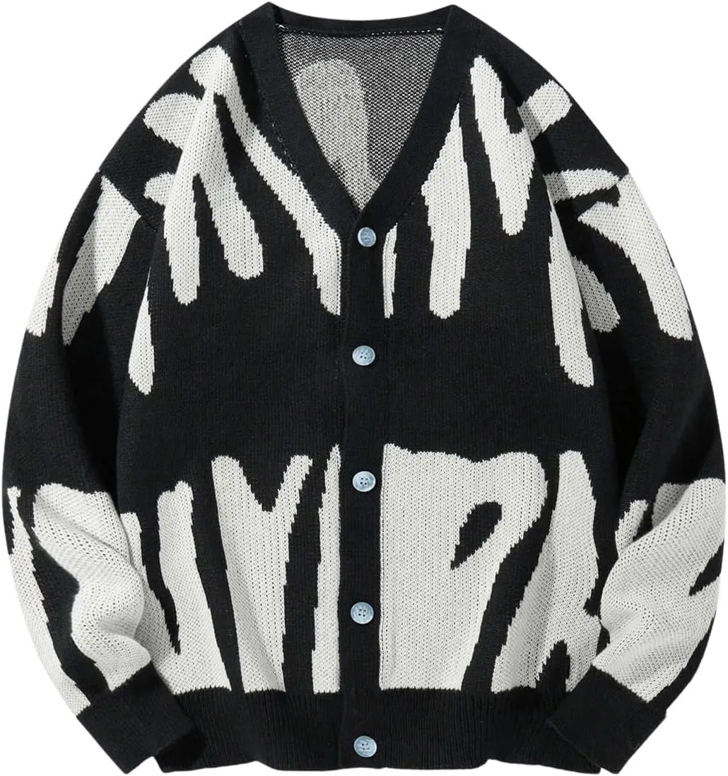 

Кардиган мужской Y2K с длинным рукавом и V-образным вырезом SweatyRocks