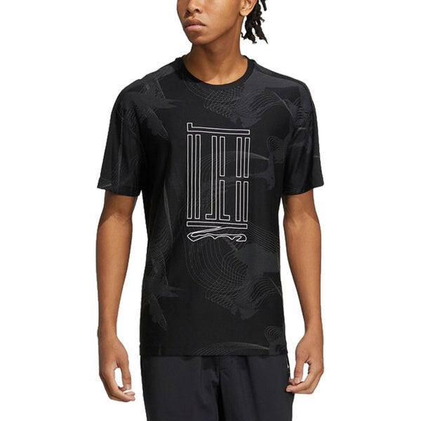 Футболка adidas Wj Aop Tee Pattern Printing Sports Training Casual Short Sleeve Black, мультиколор — фото 3