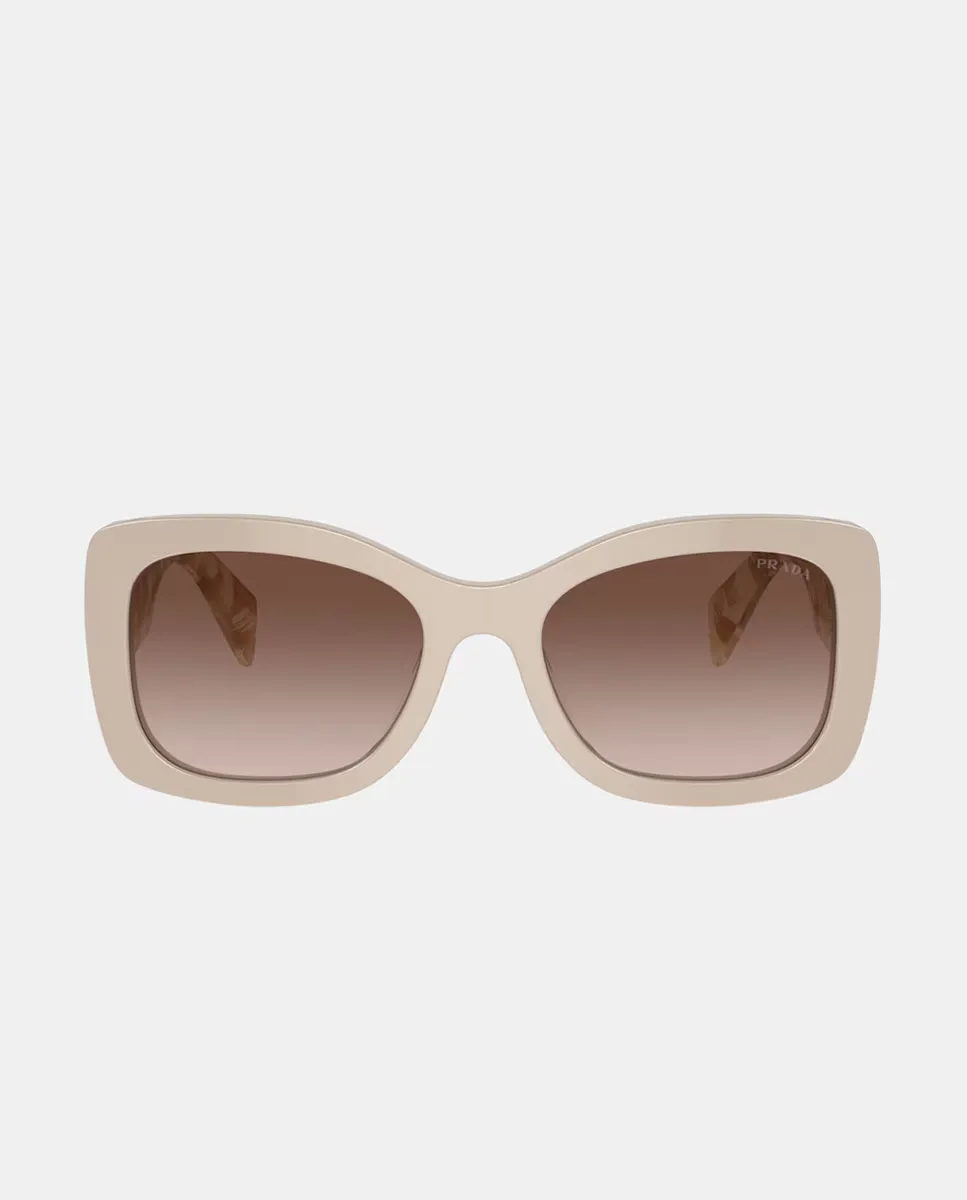 

Овальные женские солнцезащитные очки из ацетата бежевого цвета Prada
