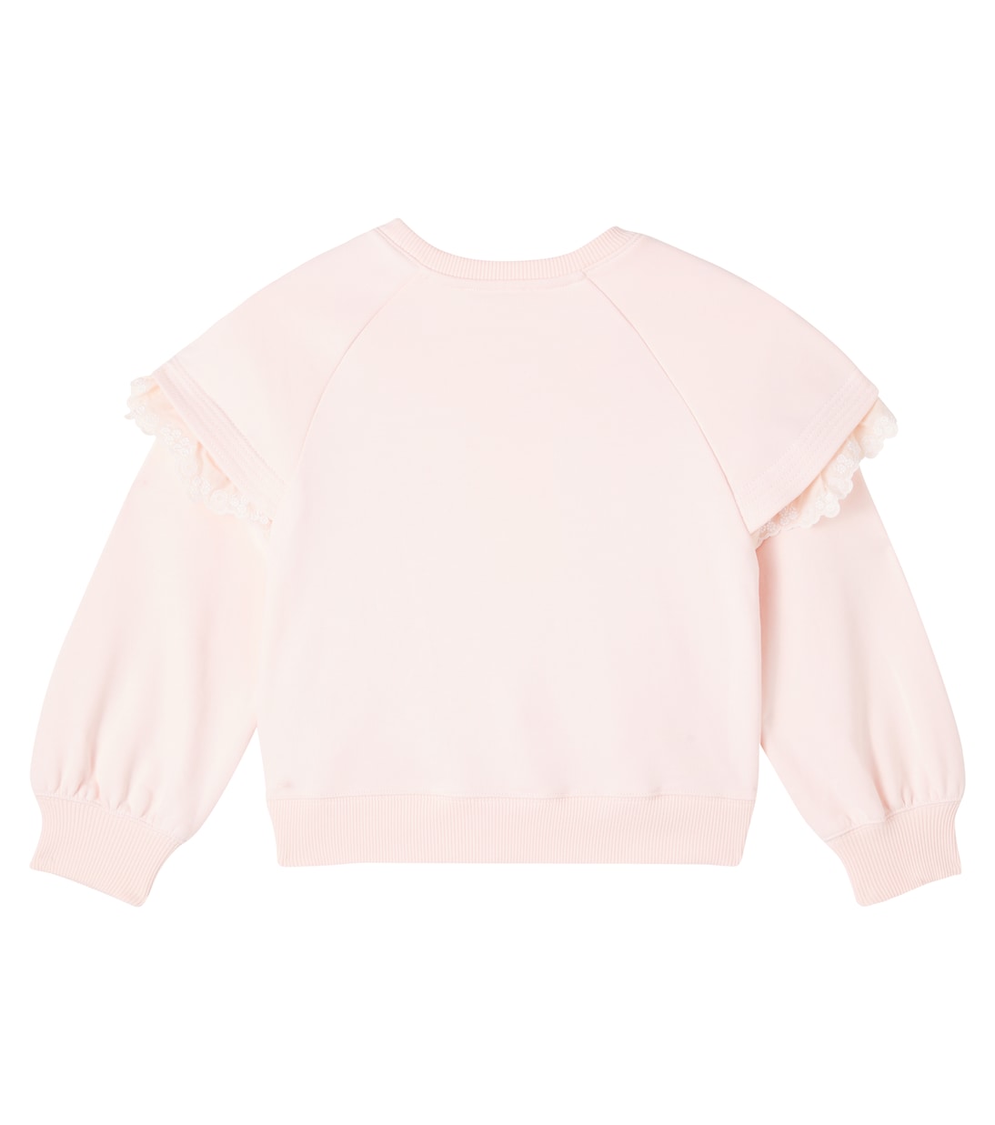 Толстовка из хлопкового флиса с кружевной отделкой Chloé Kids, Petal Pink — фото 4