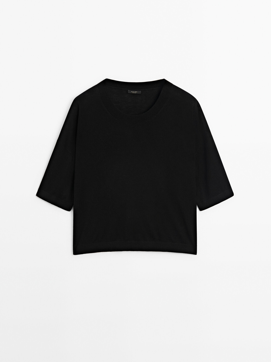 

Укороченный вязаный свитер с короткими рукавами Massimo Dutti, черный