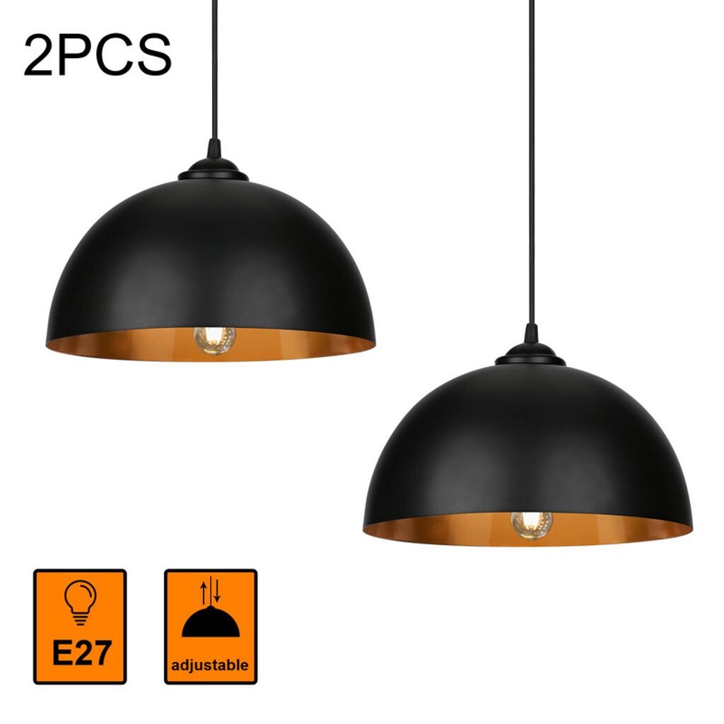 

Подвесной светильник Jiubiaz, абажур, набор из 2 подвесных светильников, промышленный винтажный металлический подвесной светильник E27, 60 Вт, подвесной светильник, потолочный светильник, диаметр 30 см, черный