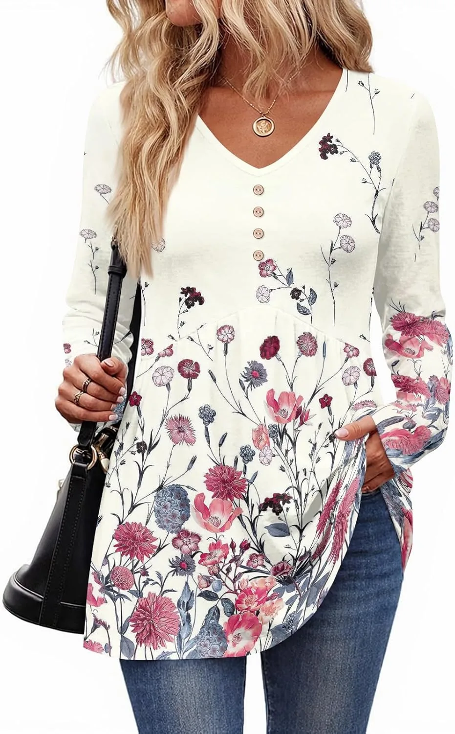 

Длинная блузка с V-образным вырезом для женщин S-3XL FlekmanArt