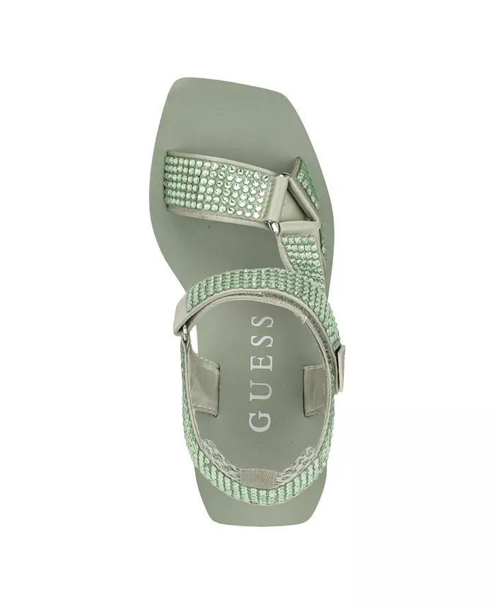 Женские босоножки-платформы Dawsin с ремешками и стразами GUESS, зеленый — фото 4
