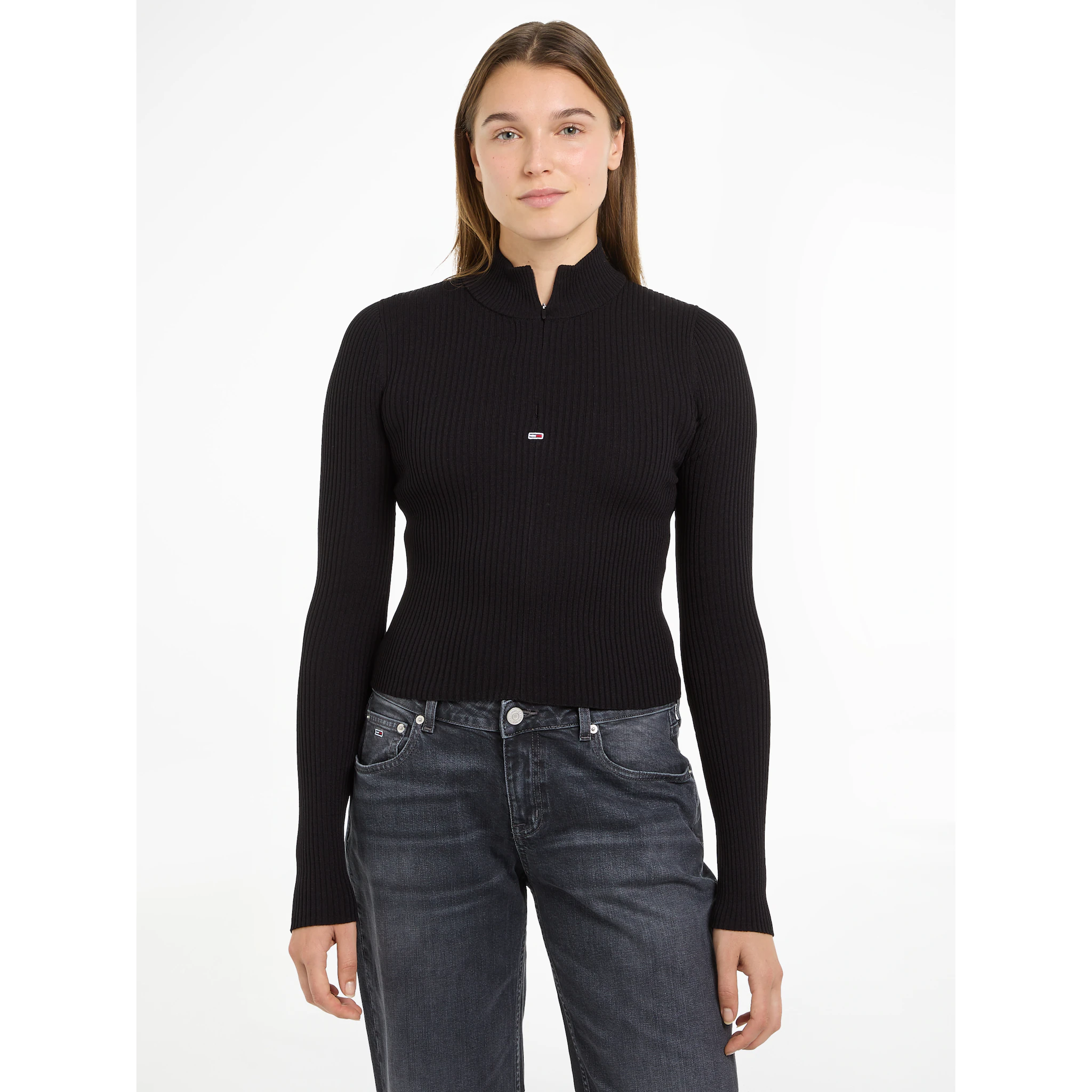 

Tommy Jeans Troyer "TJW 1/4 ZIP TECHNICAL RIB", с короткой молнией, черный