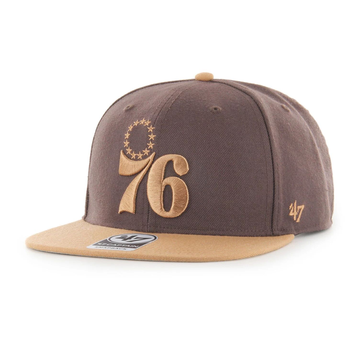 

Мужская двухцветная кепка Captain Snapback коричневого цвета Philadelphia 76ers No Shot '47