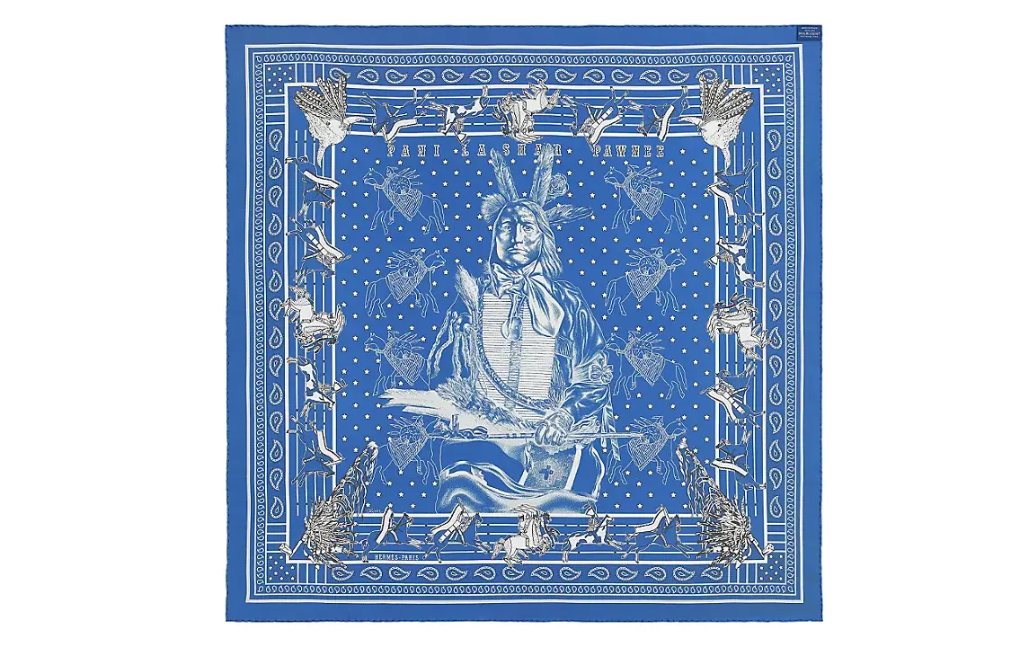 Пани Ла Шар Пони Двусторонний Шелковый Платок Женский Синий HERMES — фото 3