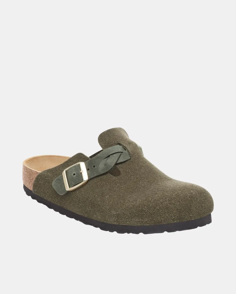 Женские сабо из замши с плетеными шнурками Birkenstock, оливковый зеленый