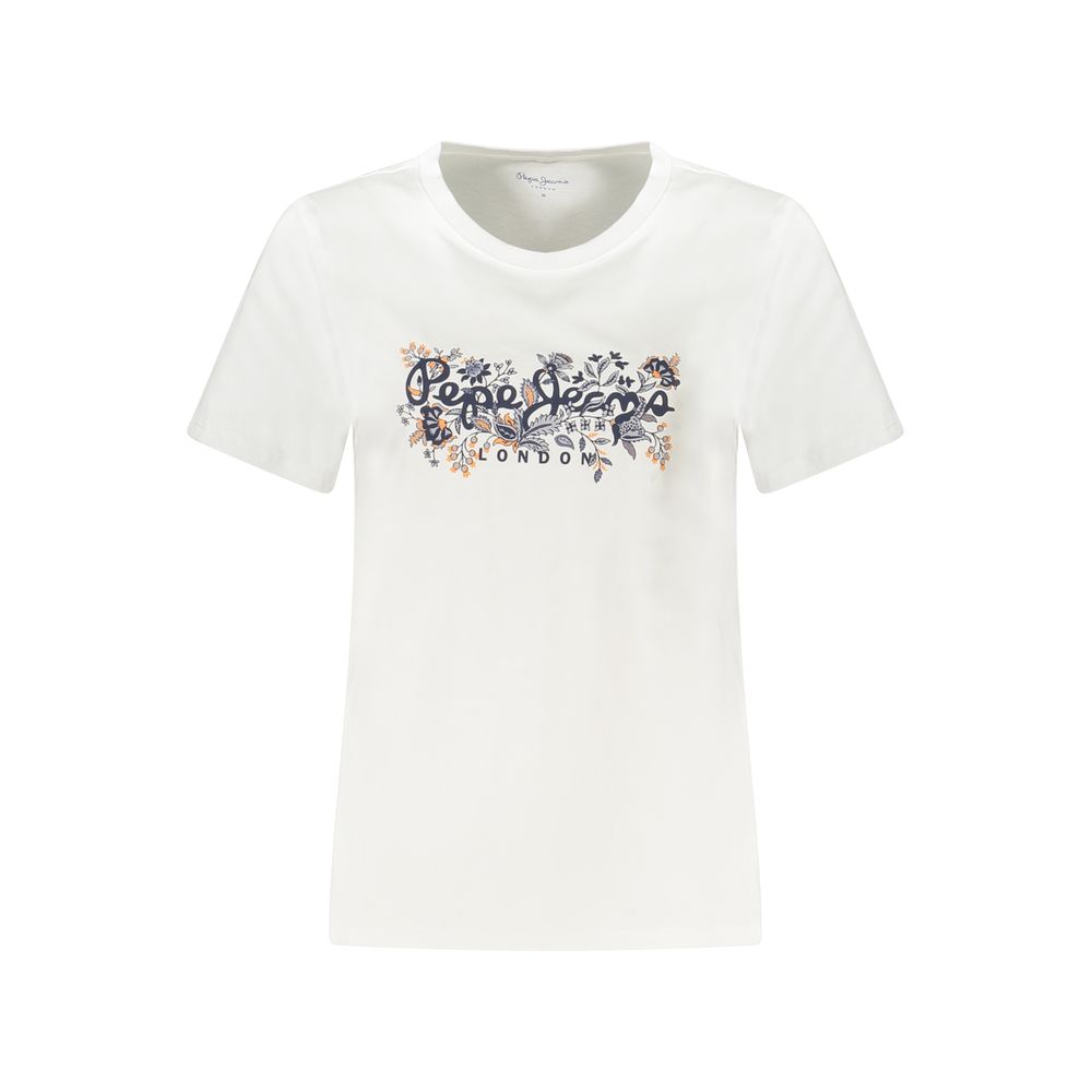 

Белая хлопковая женская футболка Pepe Jeans