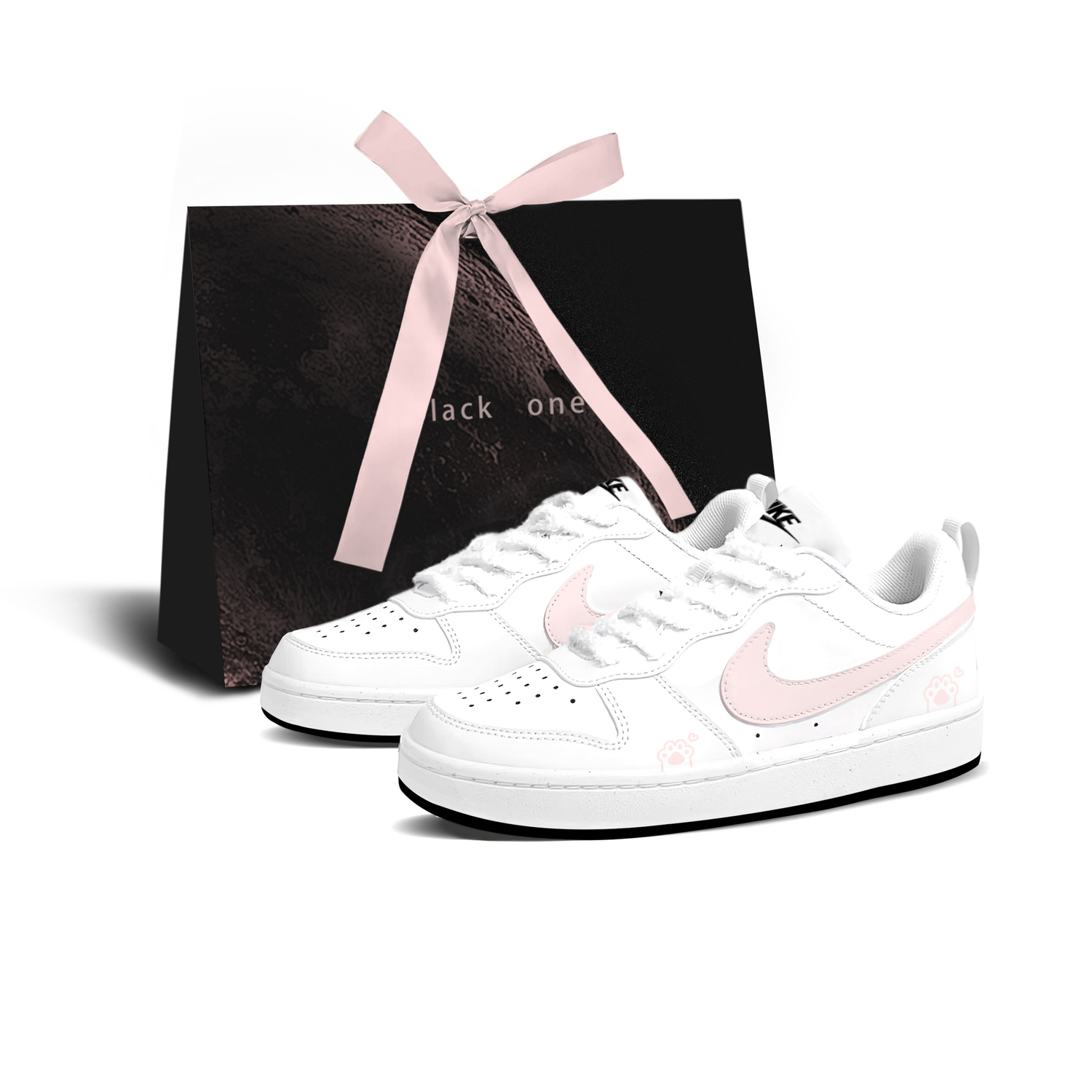 Nike Court Borough Pink Meow, амортизация в виде сумки для покупок, износостойкие низкие детские скейтбордические кроссовки Pink Teenagers — фото 3
