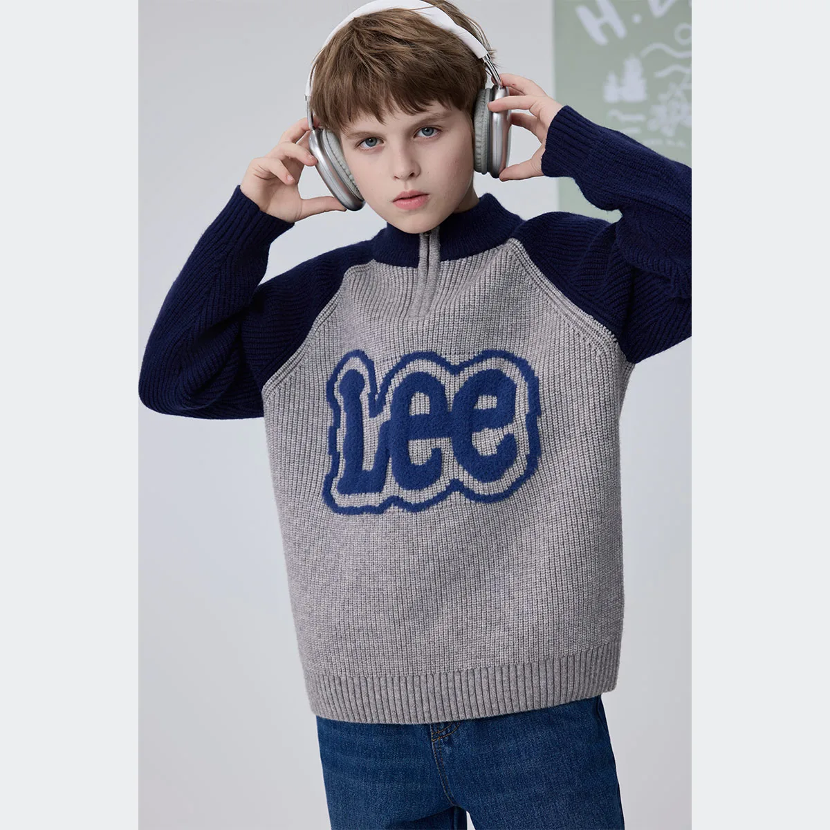 Детский свитер с круглым вырезом утолщенный Lee, Heather Gray — фото 3