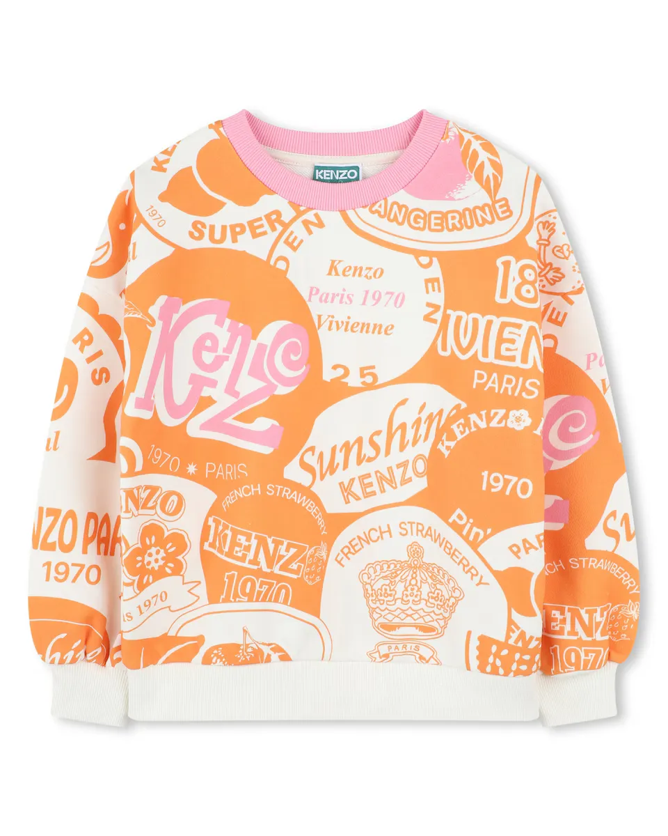 

Девочка хлопковая толстовка с принтом Kenzo Kids, оранжевый