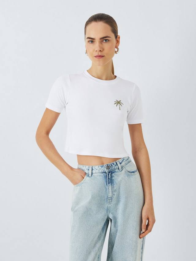 

Футболка с вышитой пальмой John Lewis , цвет White Multi