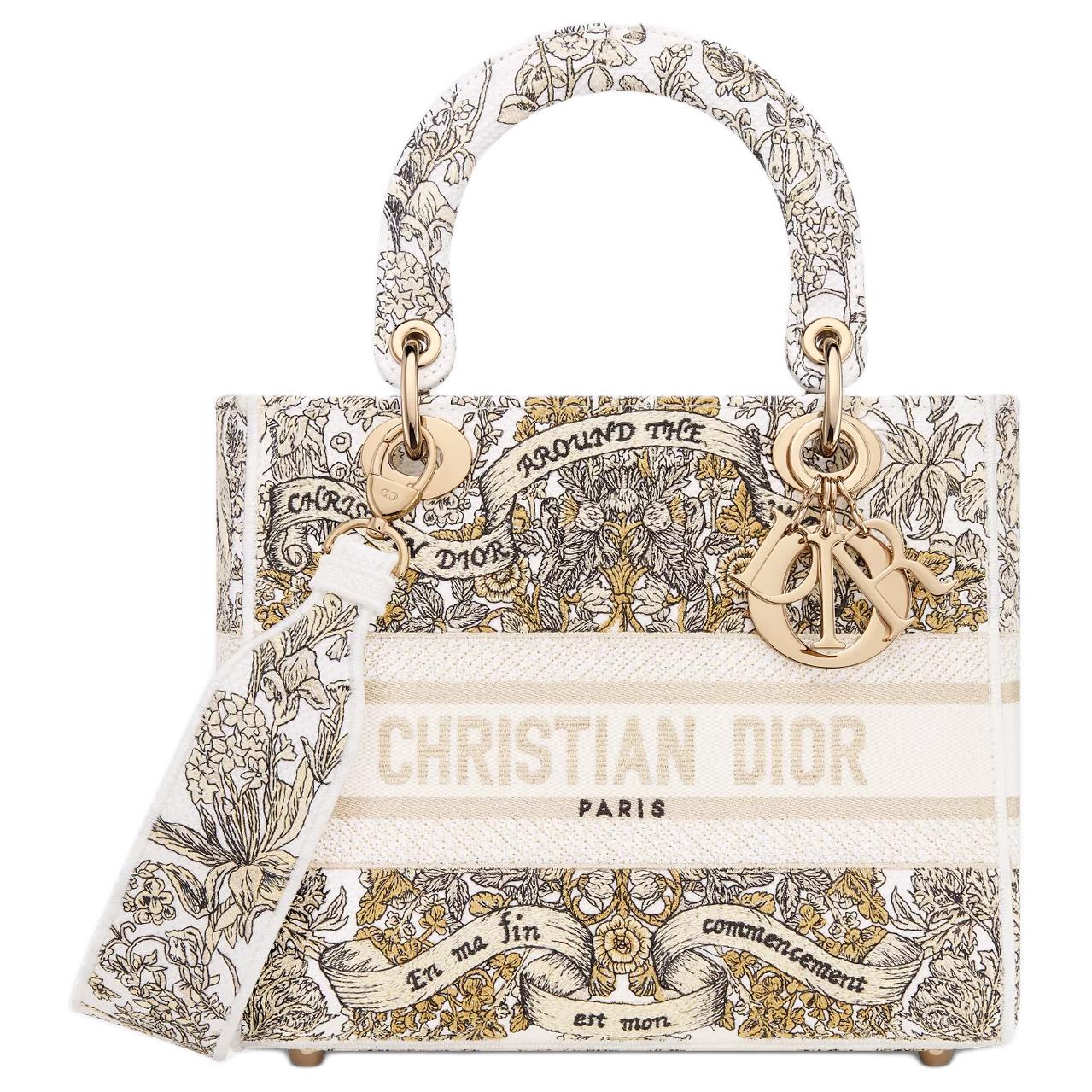 

DIOR Леди D Lite хлопковая женская сумка через плечо поясная сумка среднего размера молочно-белый