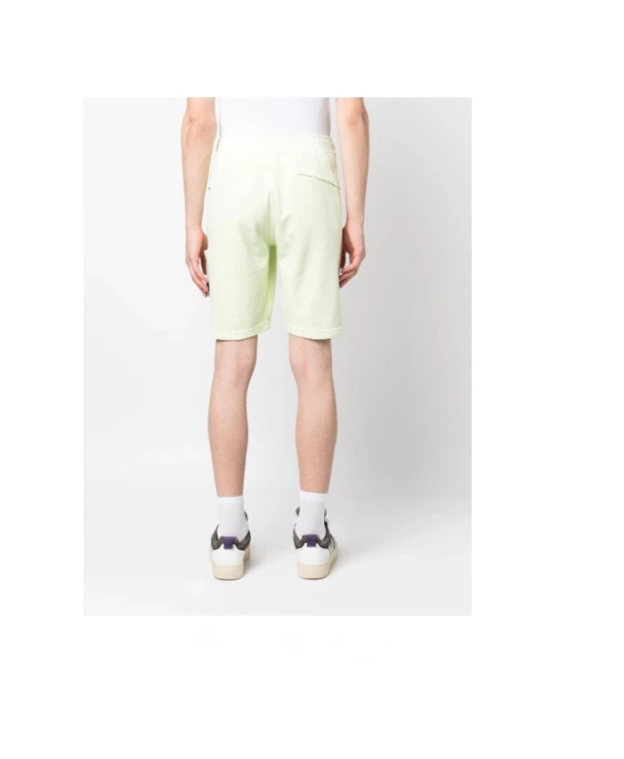 Светло-Зеленые хлопковые флисовые шорты-бермуды Stone Island, белый — фото 4