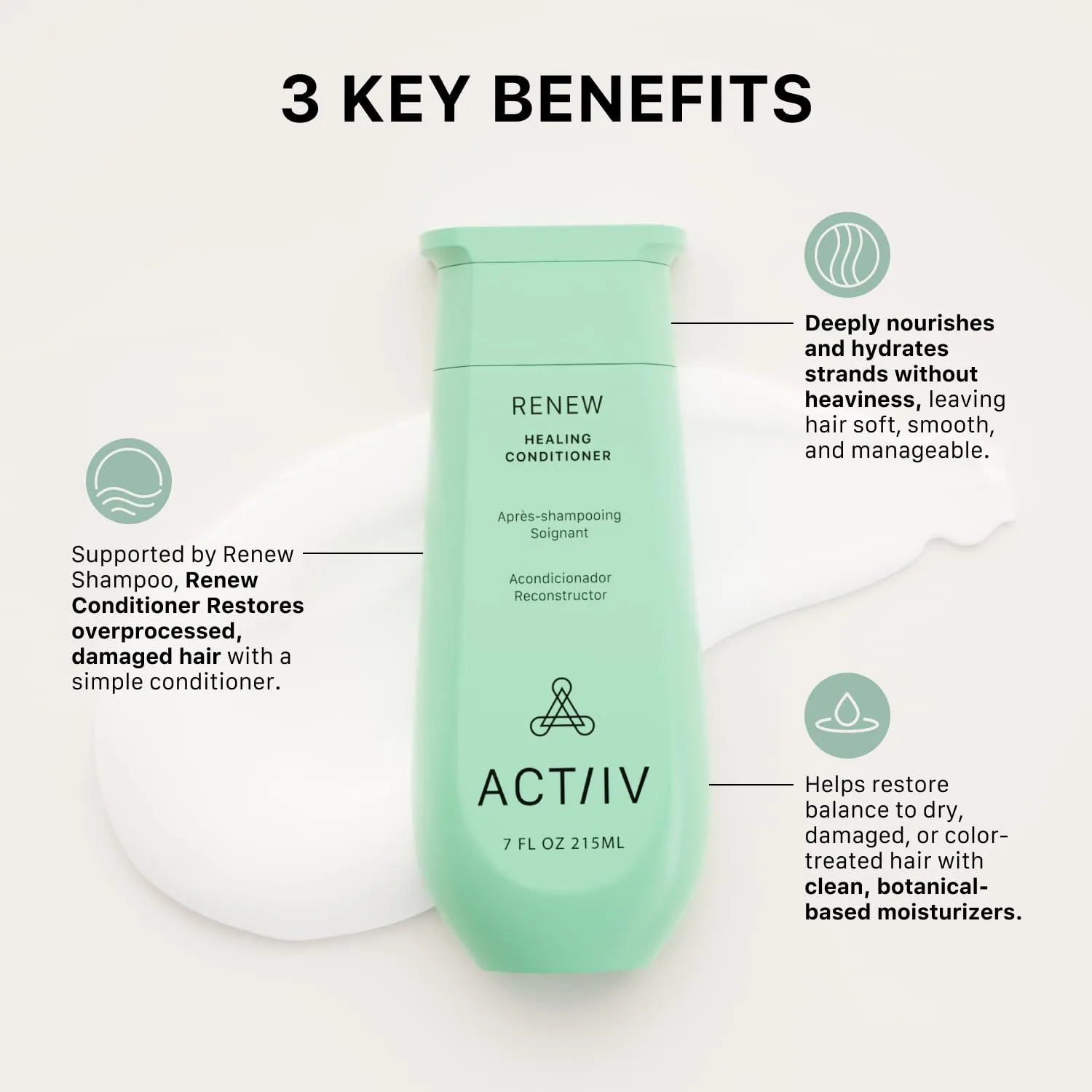 ACTIIV Renew Healing Conditioner (Unisex) - улучшает внешний вид волос, увлажняет и укрепляет, восстанавливает поврежденные и пересушенные волосы, на растительной основе, безопасен для окрашенных волос, для всех типов волос 207 мл (.) — фото 3