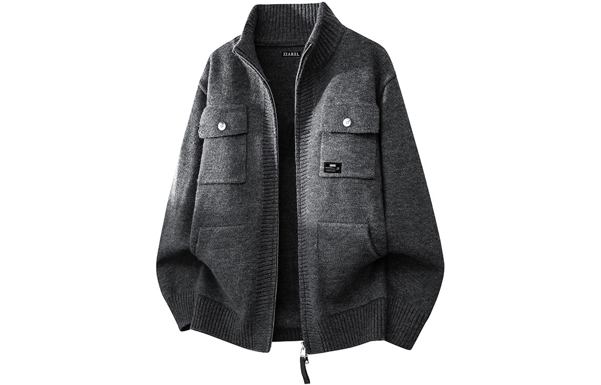 

Кардиган Unisex Stand Collar Moderate ZIAREL, темно-серый[removable logo]