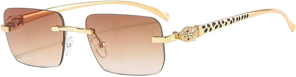 

Модные солнцезащитные очки без оправы прямоугольной формы для женщин с прозрачными линзами с градиентом цвета "океан", уникальные солнцезащитные очки для мужчин TKKTLLT, Golden Tea Gradient