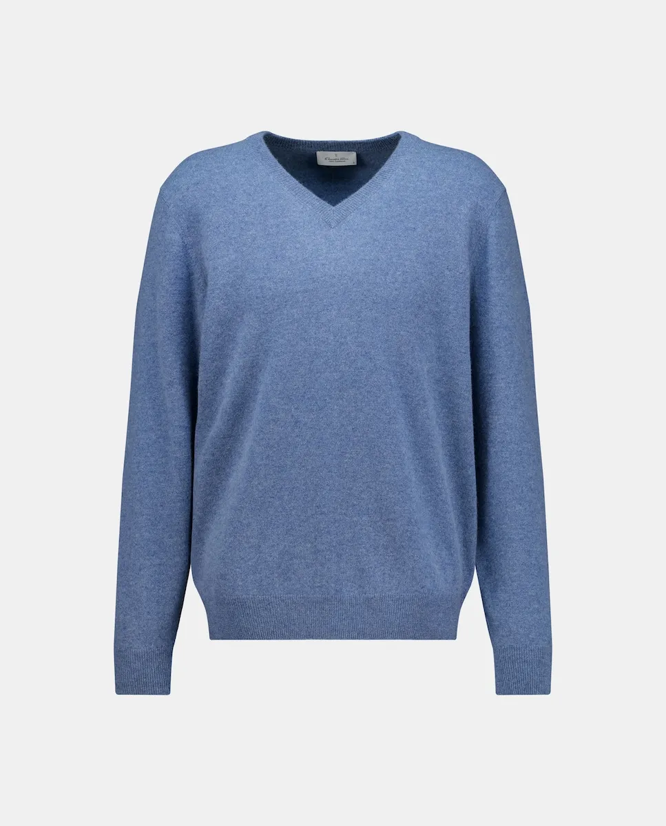 

Мужской джемпер с V-образным вырезом, однотонный, из кашемира Emidio Tucci, синий