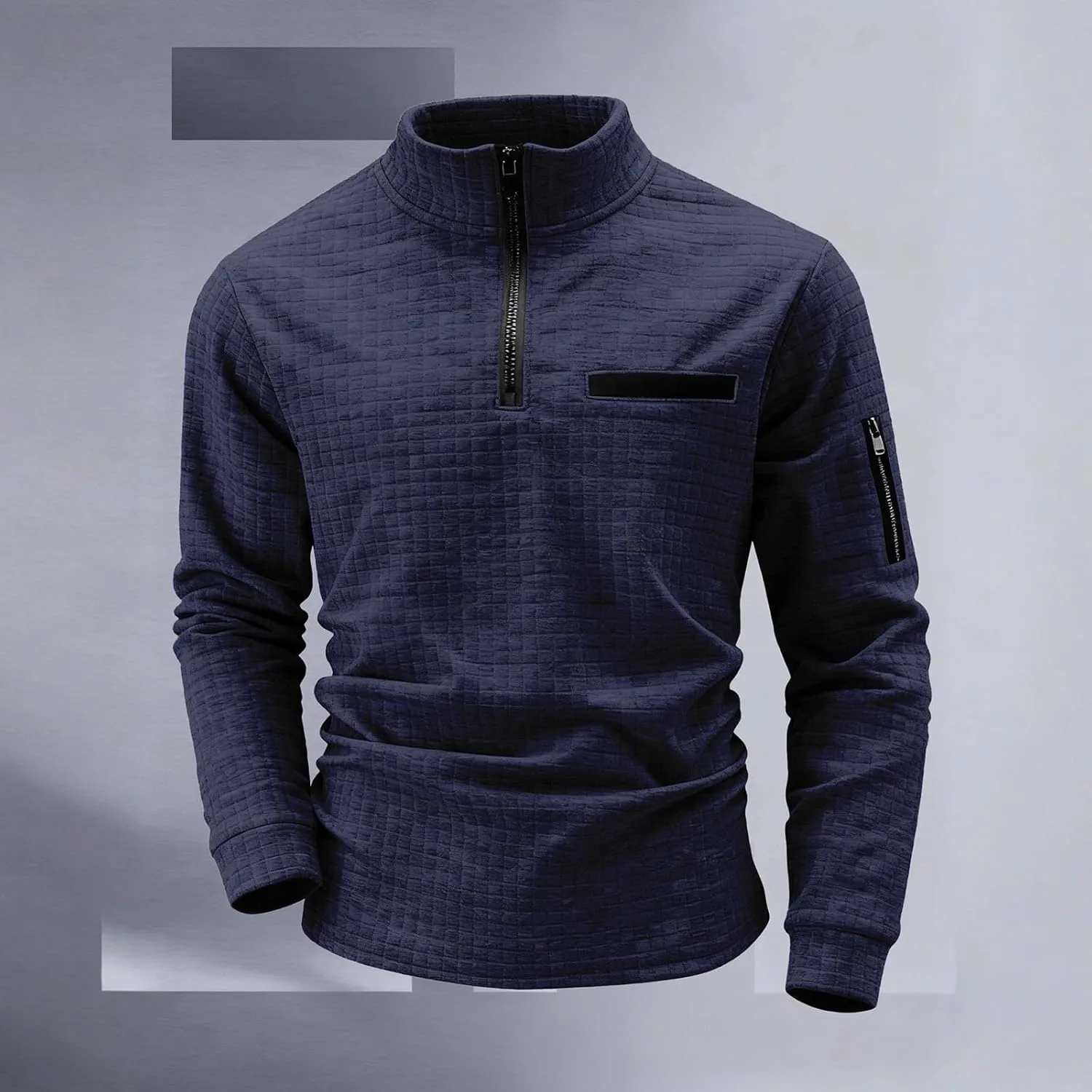 Мужской свитер 1/4 Zip с вафельной текстурой — фото 3