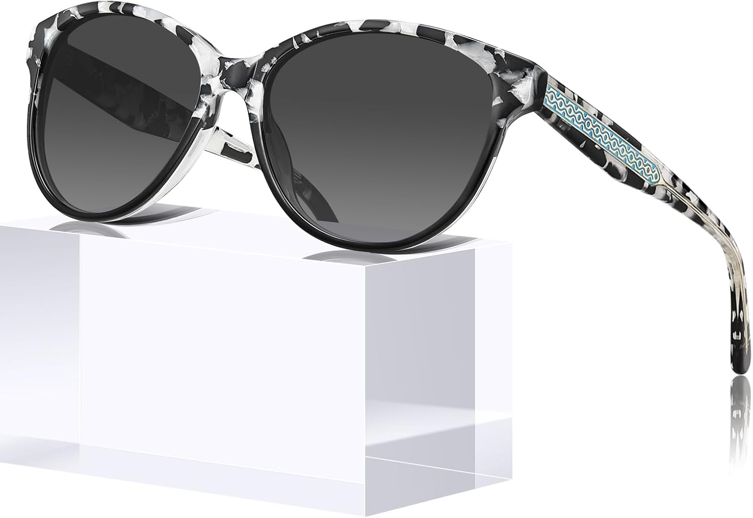 

Женские поляризованные солнцезащитные очки CARFIA Cateye с защитой от УФ-излучения, итальянская оправа из ацетата ручной работы с рельефным узором и проволочным сердечником, 1. Marbled Tortoise Frame Gradient Grey Lens