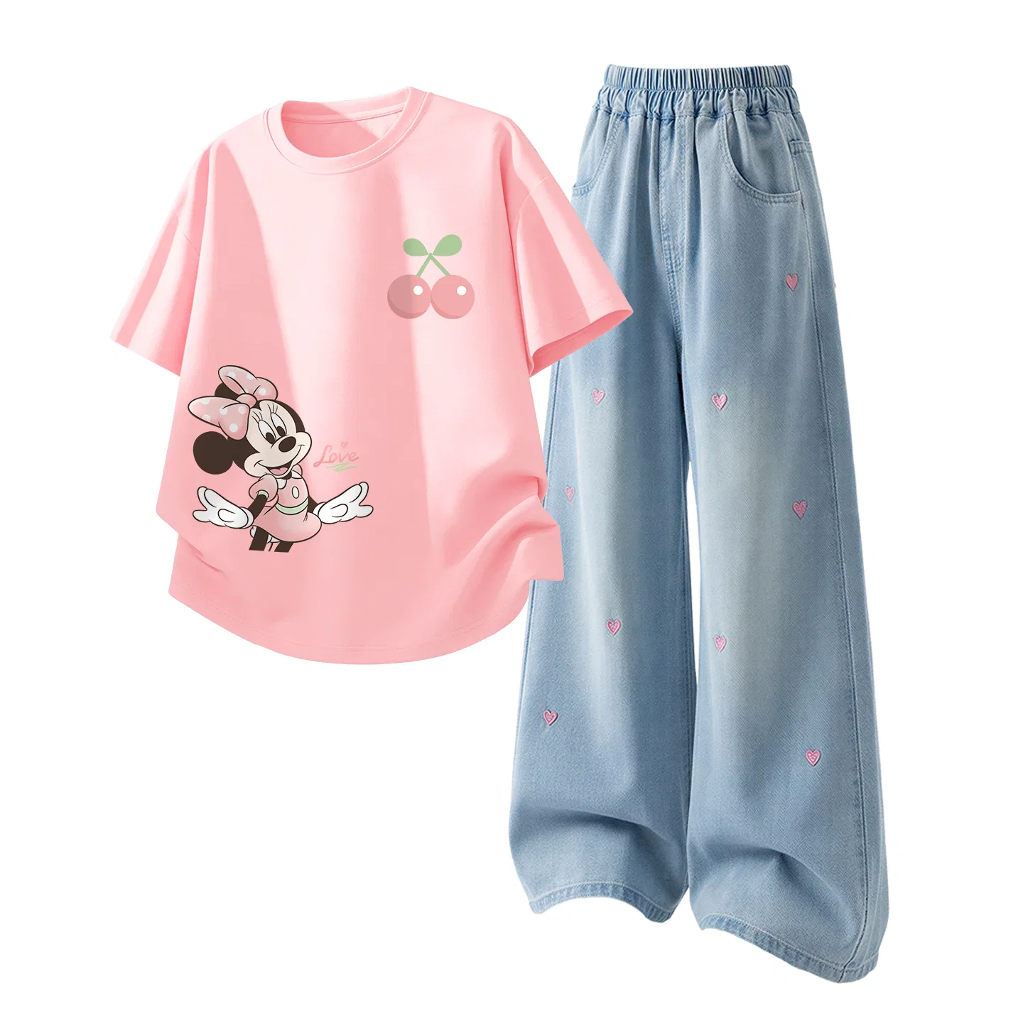 Детский спортивный костюм Casual Sportswear 2 Piece Set Disney, Di Elegant Cherry Blossom Pink+Solid Color Denim Light Blue