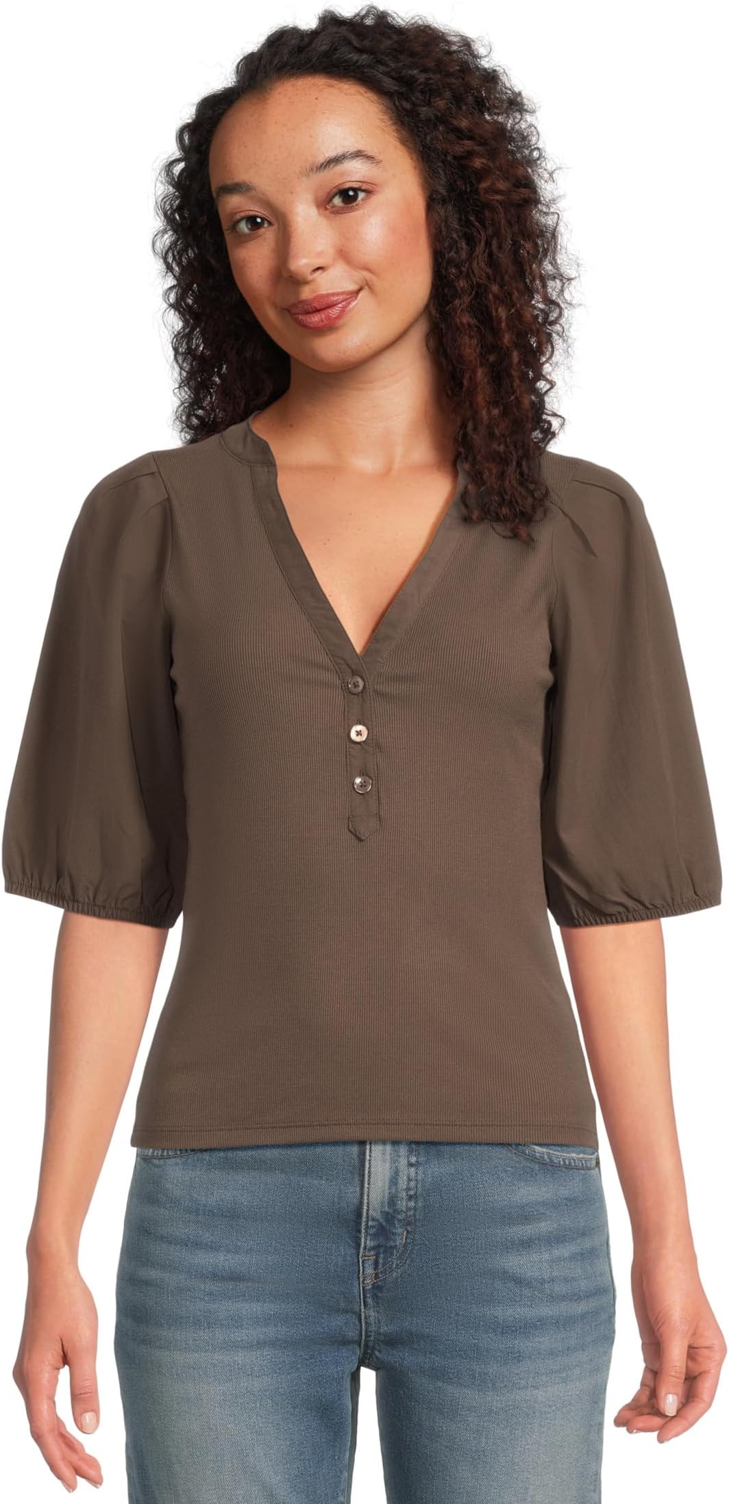 

Футболка Madewell Mixy V Neck Puff Tee, цвет Roasted Chicory