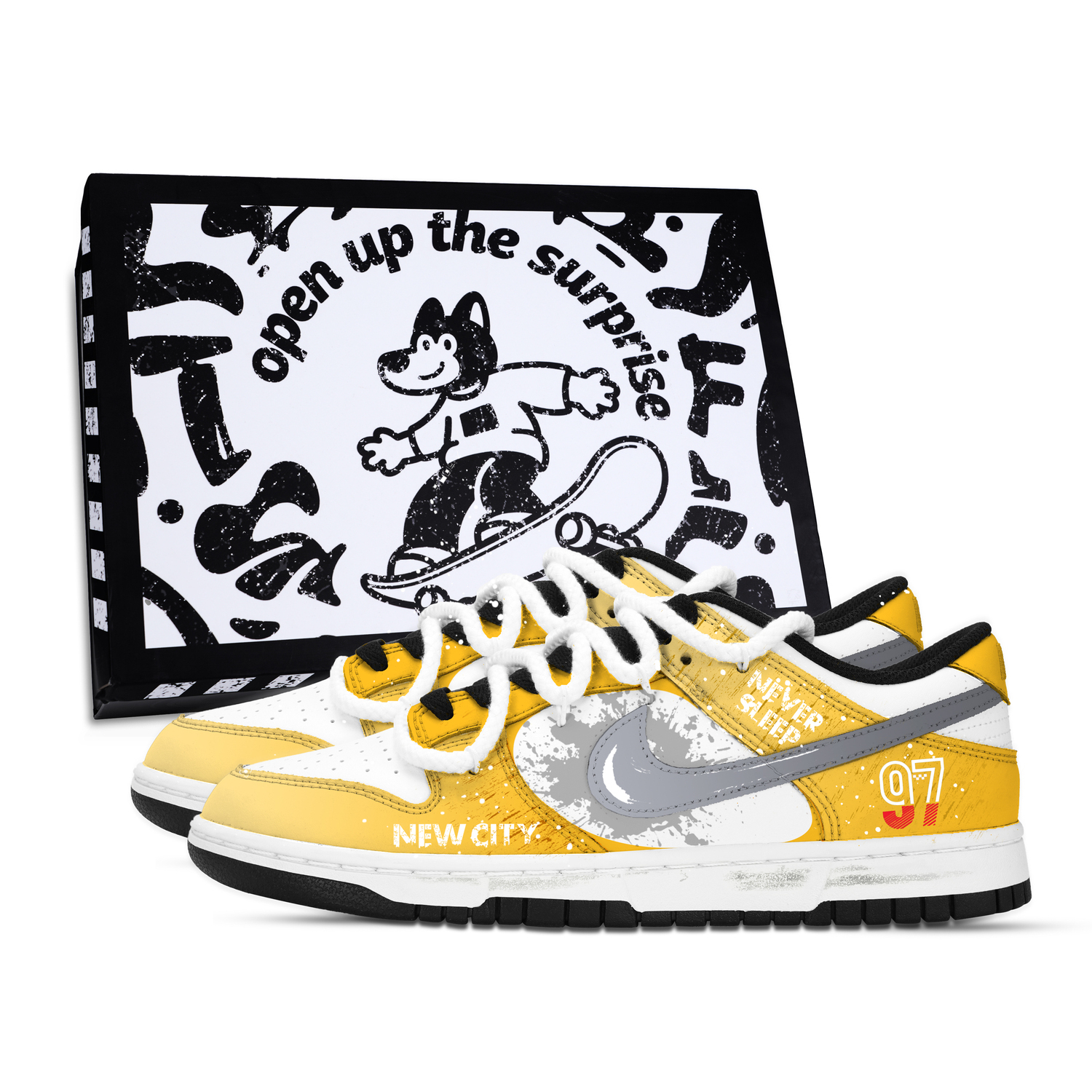 

Nike Данк 97 Киз устойчивые к истиранию противоскользящие низкие скейтборд кроссовки унисекс желтый серый белый, цвет Yellow Gray White