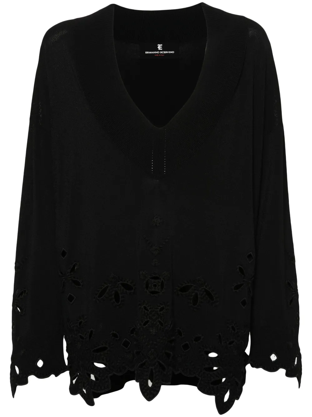 

Джемпер в рубчик с английской вышивкой Ermanno Scervino, черный