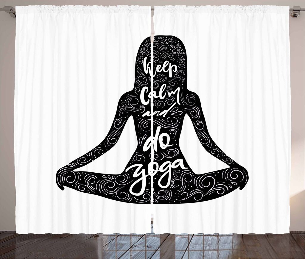 

ABAKUHAUS Keep Calm, Stay Calm, деревенская штора, Do Yoga Quote Girls, универсальные ленточные шторы для гостиной с петлями и крючками, 280 x 260 см, белый черный