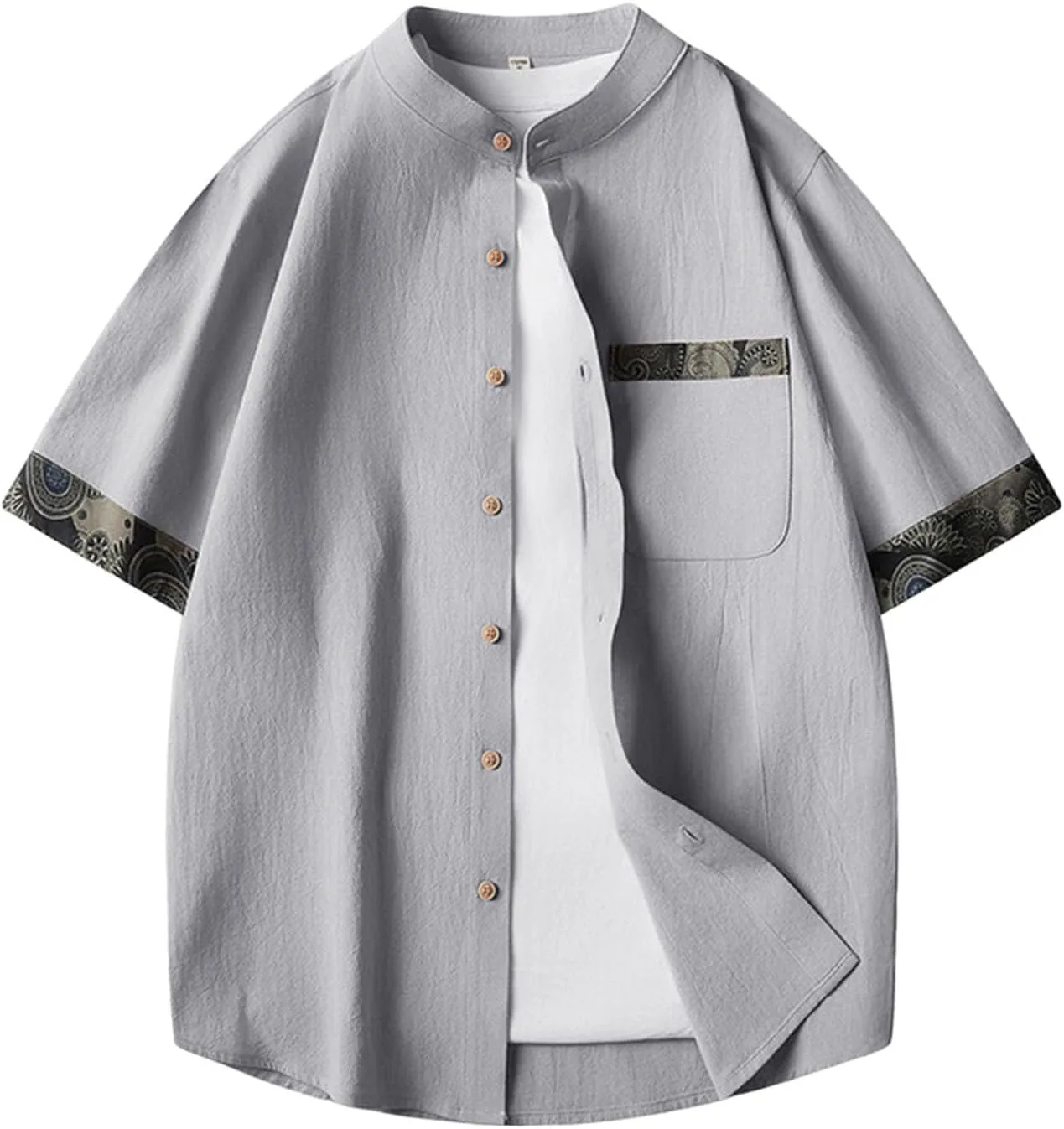 

Мужская рубашка в японском стиле с китайским принтом, короткий рукав, хлопок-лен Xiaojmake