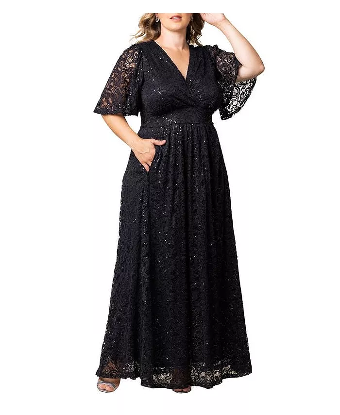

Вечернее платье с люрексом и кружевом Plus Size Luminous Sequin с карманами Kiyonna, черный