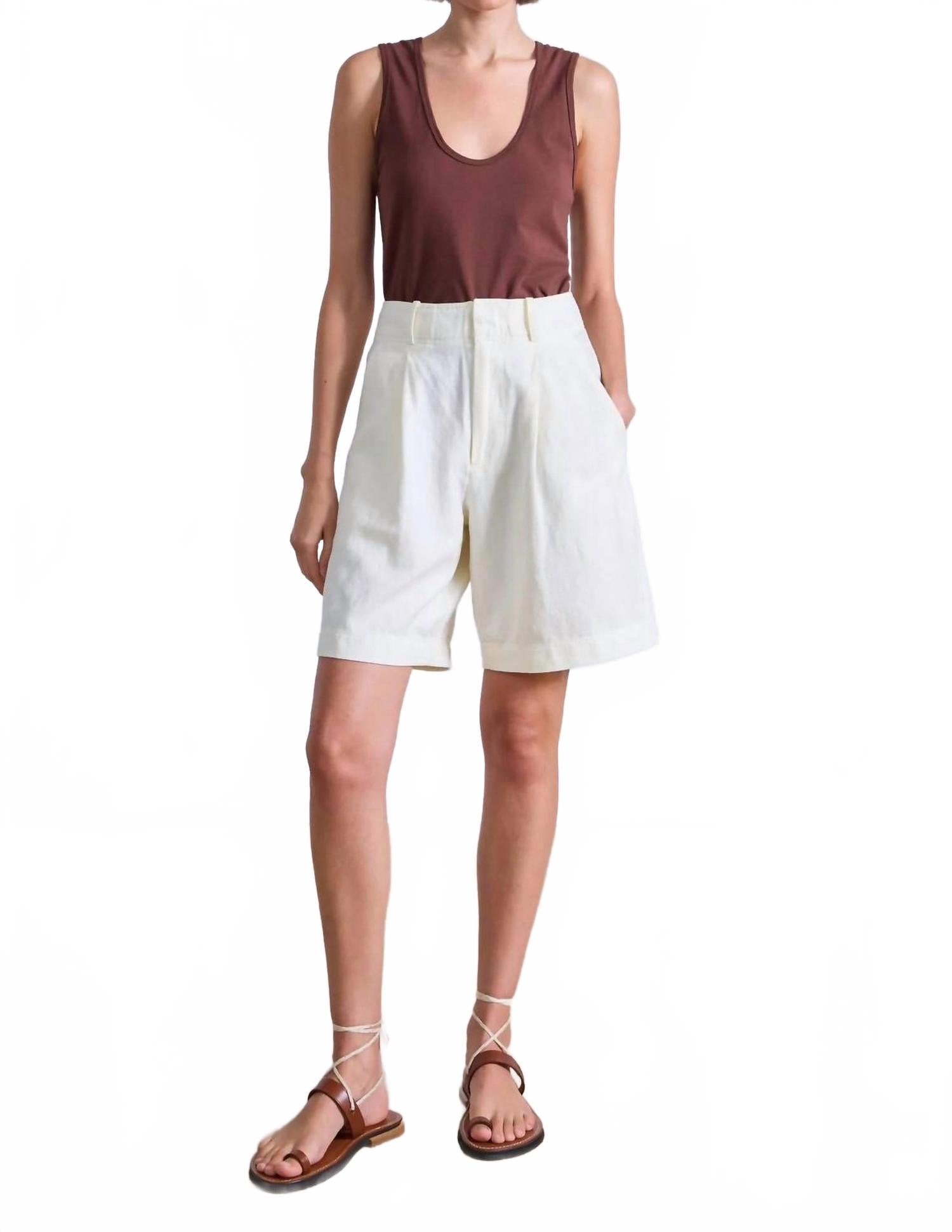 

Бархатные миди шорты с высокой талией в кремовом цвете APIECE APART