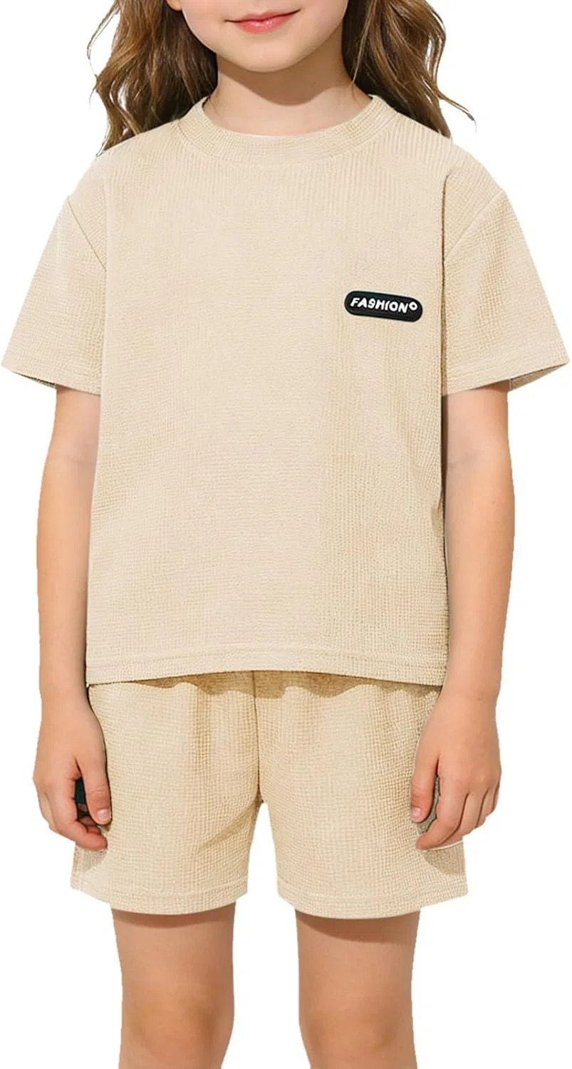 Детский спортивный костюм из футболки и шорт, Beige — фото 2