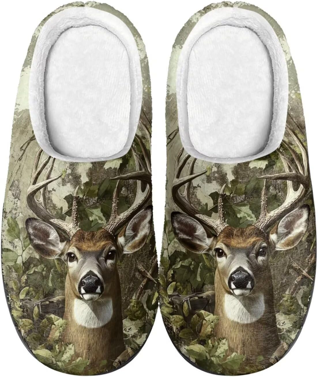 

Тапочки Xpyiqun для женщин и мужчин, домашние слипоны, пушистые теплые зимние тапочки, размер 4-12, Camo Deer