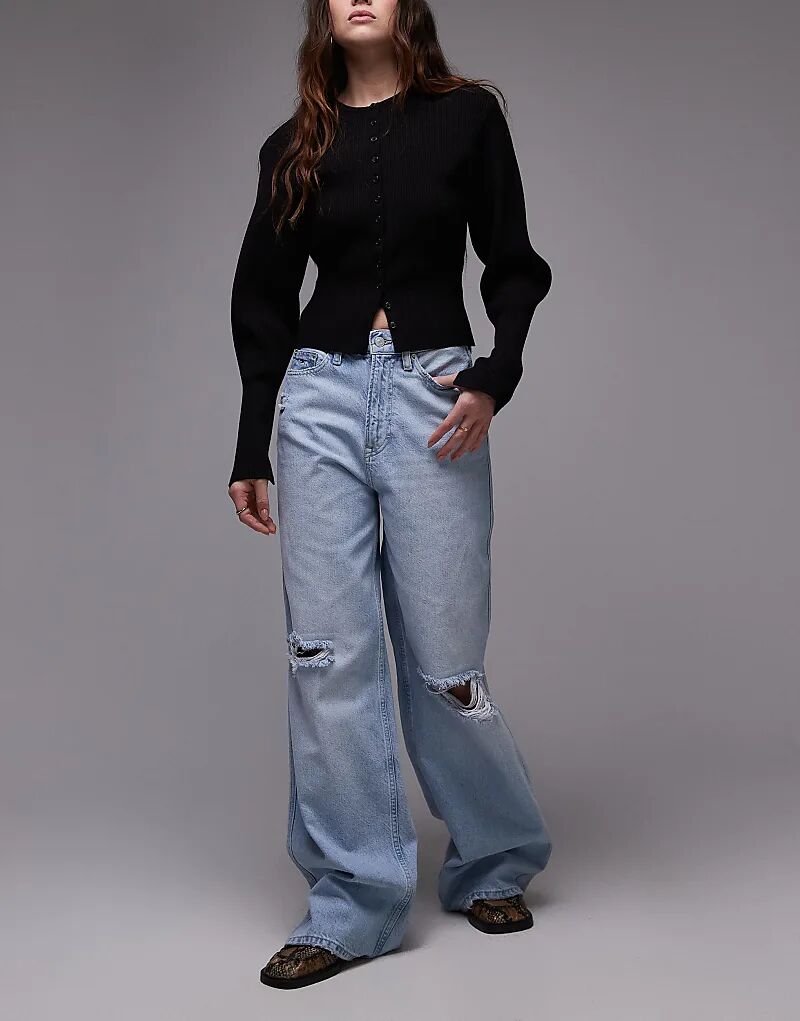 

Джинсы Tommy Jeans Claire с высокой посадкой, широкие, с разрывами, светло-синего цвета