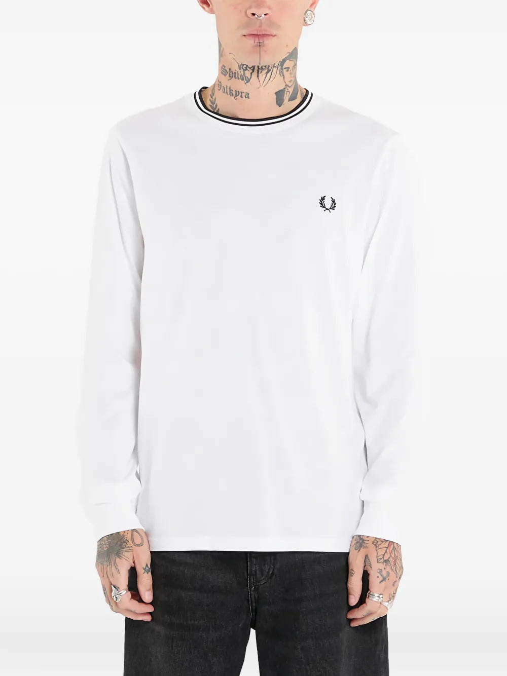 

Двухцветная футболка с длинными рукавами Fred Perry, белый