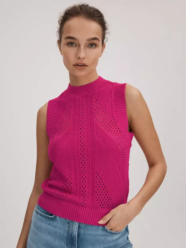 

Топ FLORERE Crochet Trim Knitted Tank, цвет bright pink