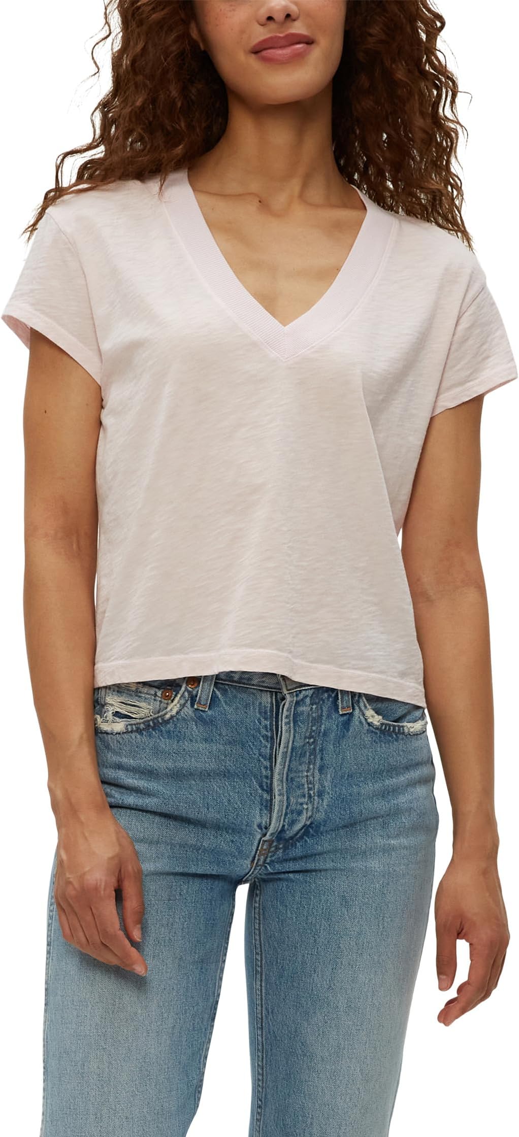 

Футболка Michael Stars Harlan Cropped V-Neck Tee, цвет Lychee