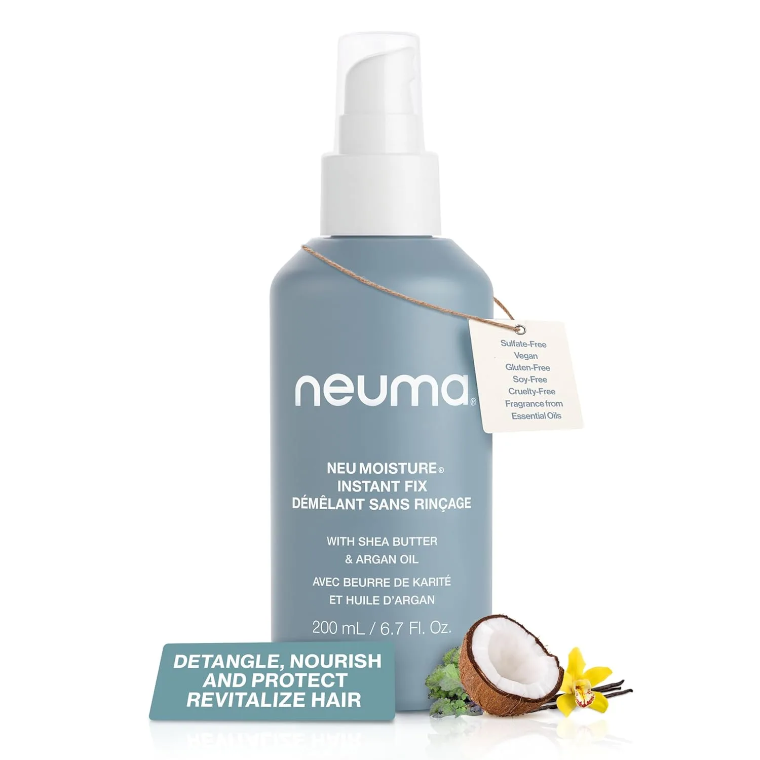 Спрей-кондиционер для волос Neuma Neu Moisture Instant Fix Leave In Hair Treatment Spray, 6,7 жидких унций. Распутывает, питает, защищает. Аромат калетты, кокоса и ванили.